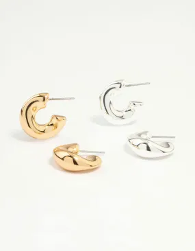 Mixed Metal Organic Shape Hoop Earrings 2-Pack Beach Ornament