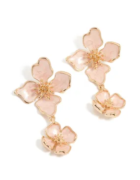Everyday Jewelry Polished Aesthetic Gold Enamel Double Flower Drop Earrings