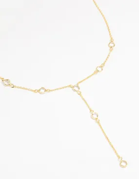 Gold Plated Brass Cubic Zirconia Y-Necklace Chic Adornment