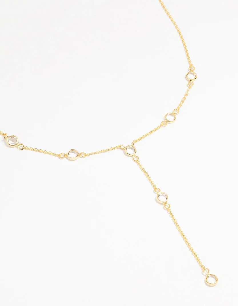 Gold Plated Brass Cubic Zirconia Y-Necklace Chic Adornment