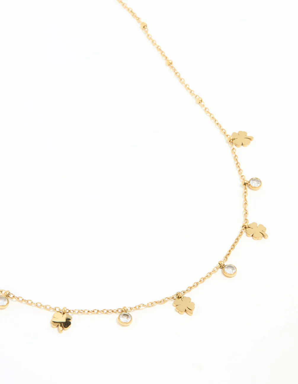 Waterproof Gold Plated Stainless Steel Cubic Zirconia Clover Pendant Necklace Superior Style Urban Minimal