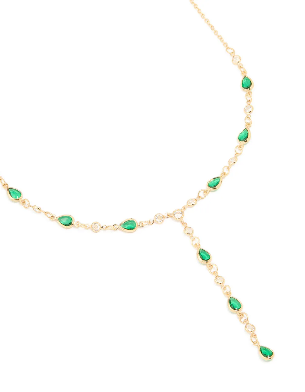 Attractive Ornament Mother??s Present Gold Plated Emerald Cubic Zirconia Y-Necklace