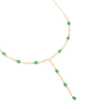 Splendid Item winter accessory Gold Plated Emerald Cubic Zirconia Y-Necklace