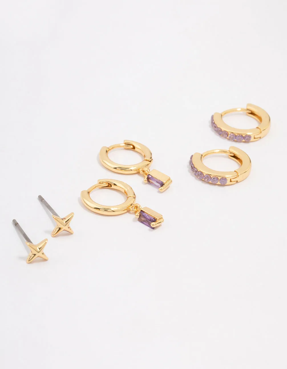 Gold Plated Brass Barbie Baguette Hoop Earring 3-Pack Fashionable Decoration Lightweight Option