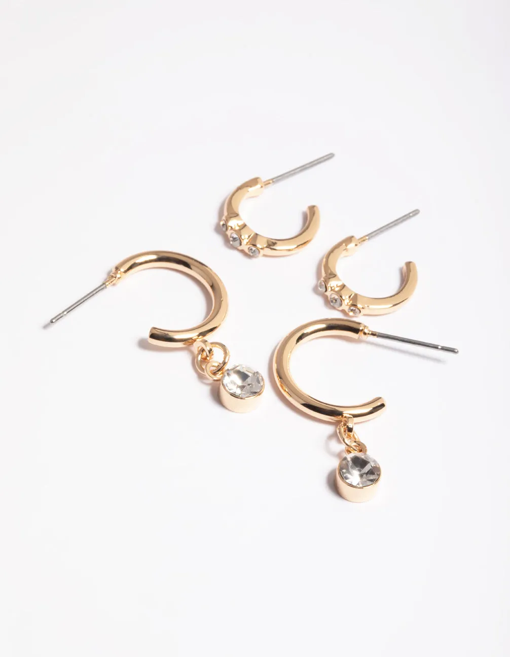 Gold Diamante Detail Hoop Earrings Pack Polygonal Ornament Daytime Decoration