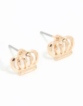Gold Crown Stud Earrings Straight Accent High-Quality Selection