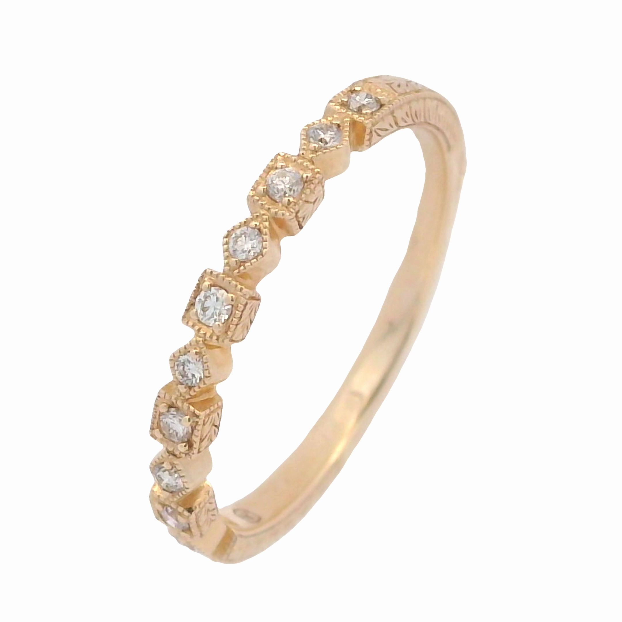 14 Karate Yellow Gold Engraved Stackable Diamond Ring Gloss Shine