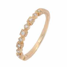 14 Karate Yellow Gold Engraved Stackable Diamond Ring Gloss Shine