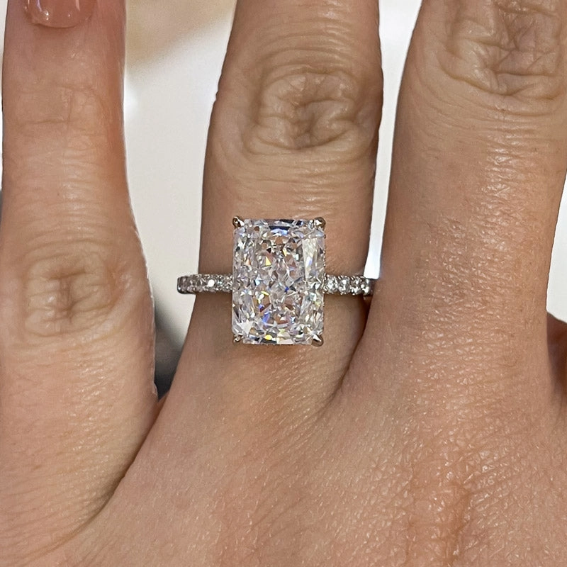 Louily Exclusive 8*11mm Radiant Cut Engagement Ring For Women In Sterling Silver Casual accessory Gentle Accent