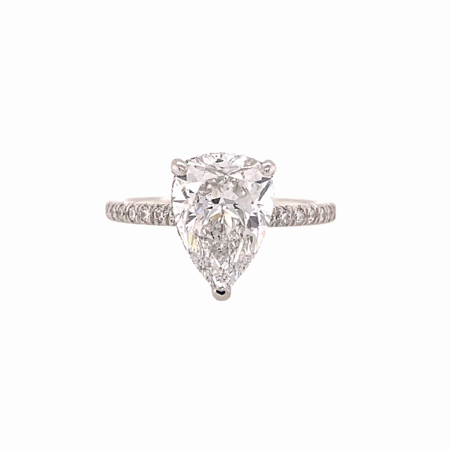 Handcrafted Jewelry Handcrafted Accent Platinum Pear Diamond Hidden Halo Engagement Ring  (2.86cttw)