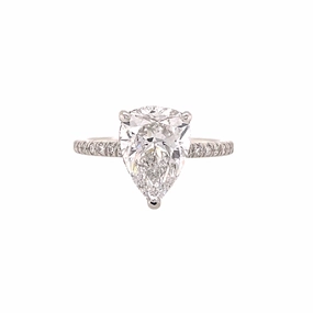 Handcrafted Jewelry Handcrafted Accent Platinum Pear Diamond Hidden Halo Engagement Ring  (2.86cttw)
