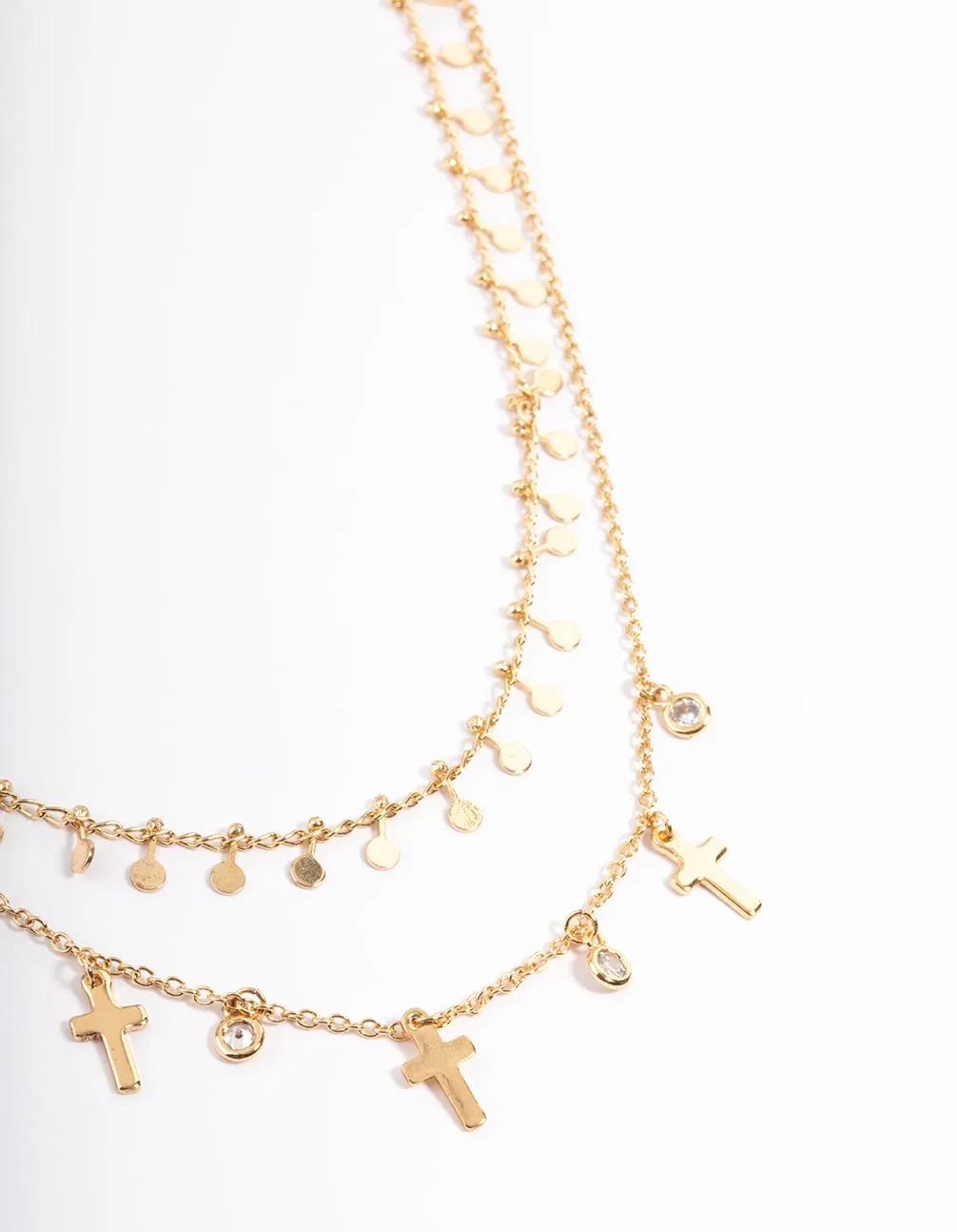 High-Quality Design Gold Plated Disc & Cross Two Layered Necklace