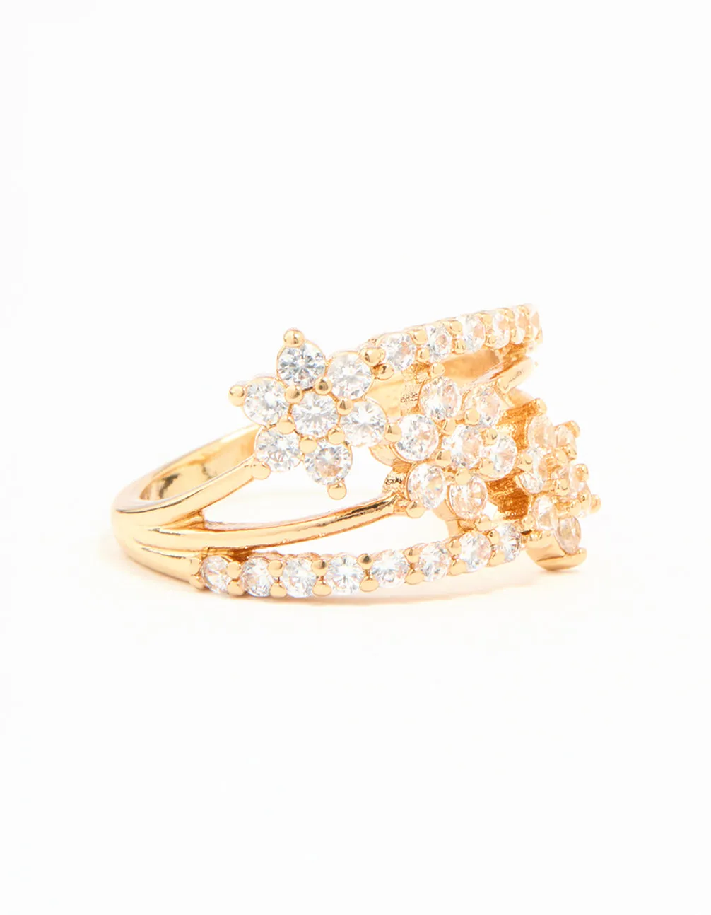 Sturdy Style Subtle Charm Gold Plated Cubic Zirconia Flower Stacked Ring