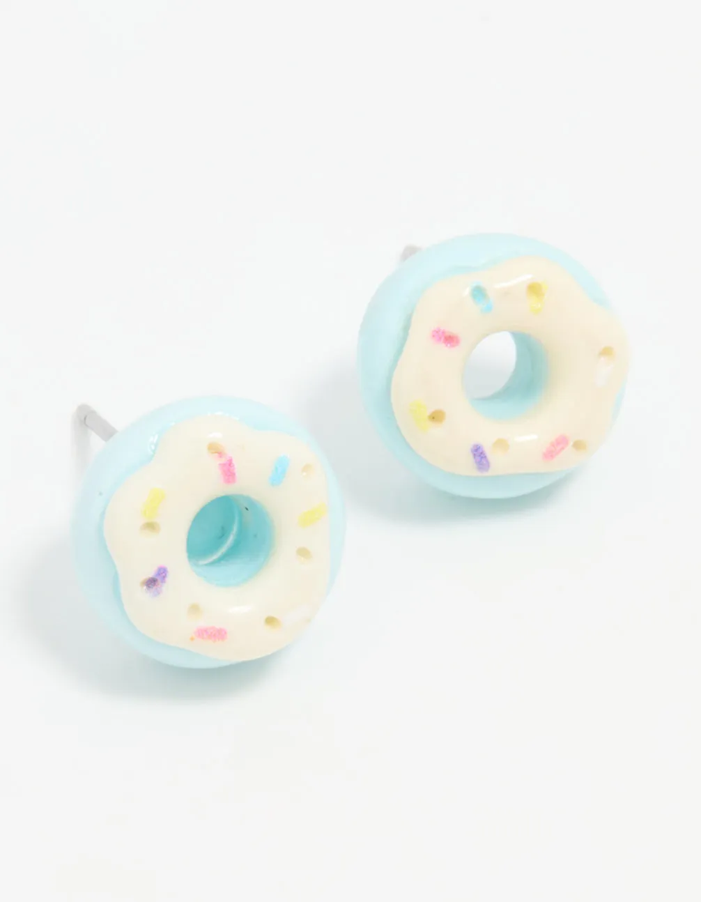 Silver Blue Donut Stud Earrings Grand Decoration