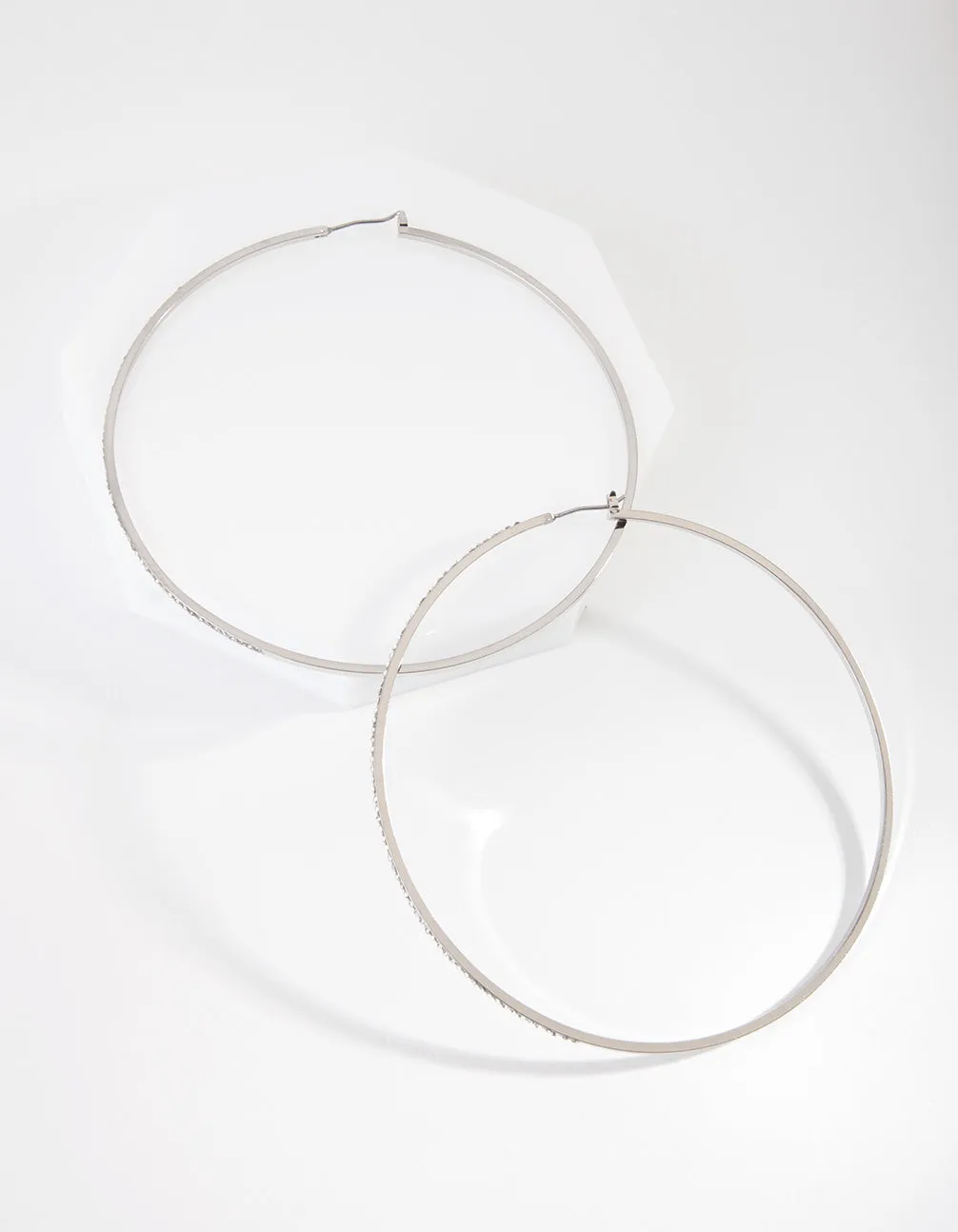 Rhodium Fine Crystal 8cm Hoop Earrings Wedding Accent