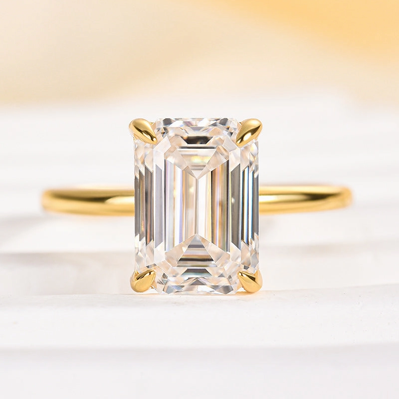 Distinctive Layer Luxury Form Louily Moissanite 3.5 Carat Emerald Cut Solitaire Engagement Ring