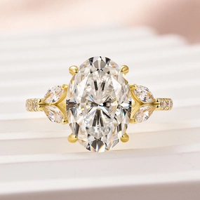 Sleek Sparkle Louily Moissanite 4.0 Ct Oval and Angled Marquise Five Stone Engagement Ring