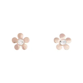 Rose Gold 70's Diamante Flower Stud Earrings Oval Accent
