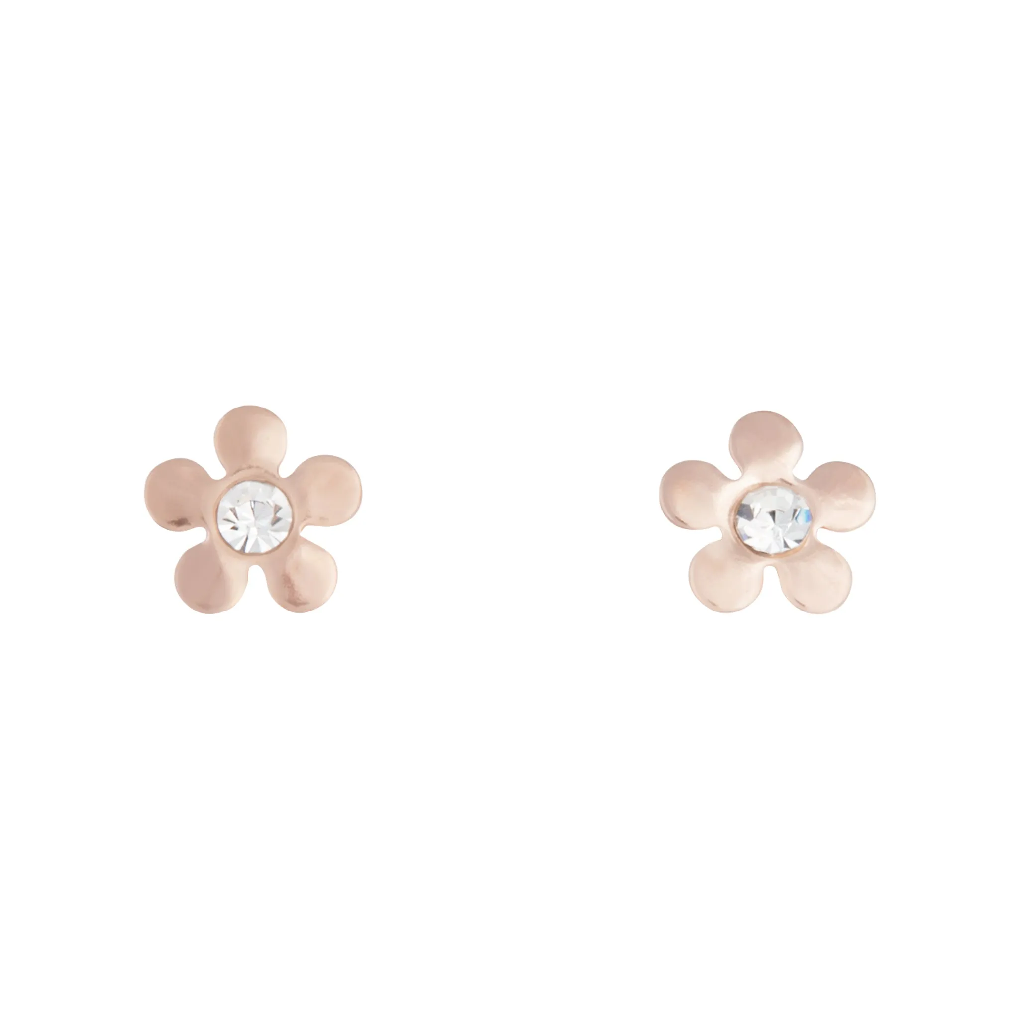 Rose Gold 70's Diamante Flower Stud Earrings Oval Accent