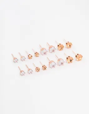 Oval Item Artistic Piece Rose Gold Basic Diamante Stud Earrings 8-Pack