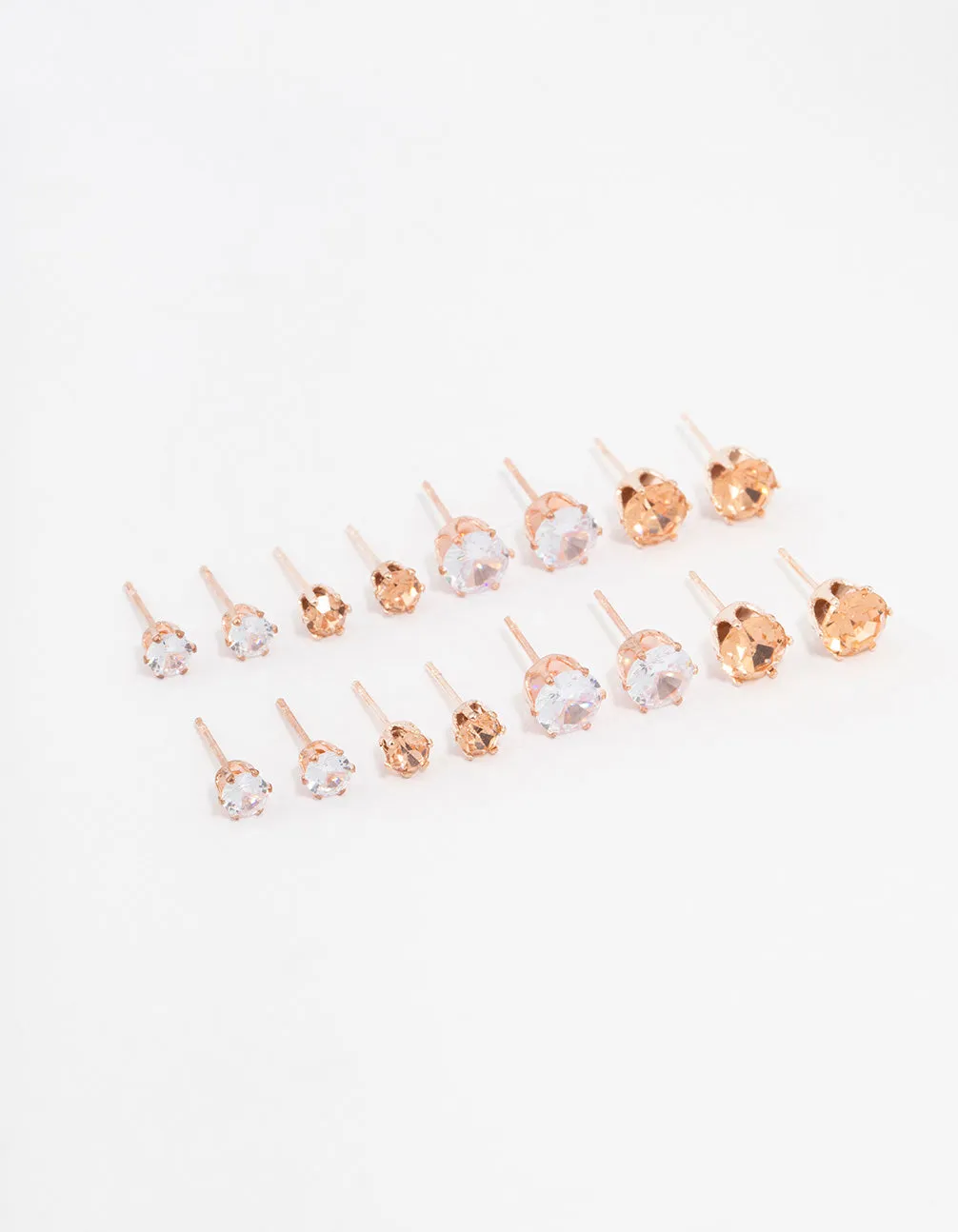 Oval Item Artistic Piece Rose Gold Basic Diamante Stud Earrings 8-Pack