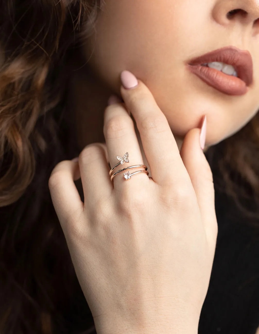 Rose Gold Butterfly Wrap Ring gift set