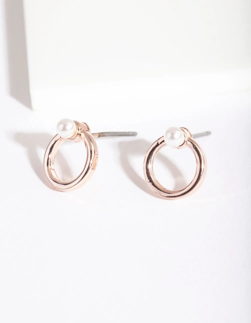 Rose Gold Circle Fixed Pearl Stud Earrings Lightweight Aesthetic Minimalist Essential