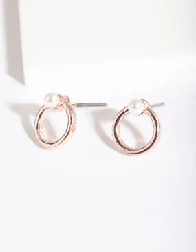 Rose Gold Circle Fixed Pearl Stud Earrings Lightweight Aesthetic Minimalist Essential