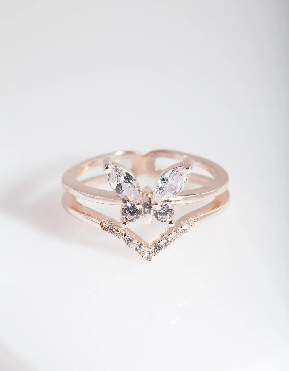 Holiday Gift Sturdy Design Rose Gold Cubic Zirconia Butterfly Ring