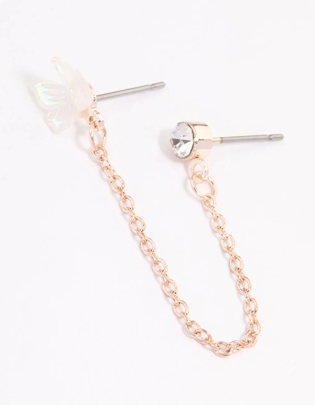 Festive Piece Lightweight Style Rose Gold Dainty Butterfly Chain Earrings