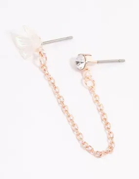 Festive Piece Lightweight Style Rose Gold Dainty Butterfly Chain Earrings