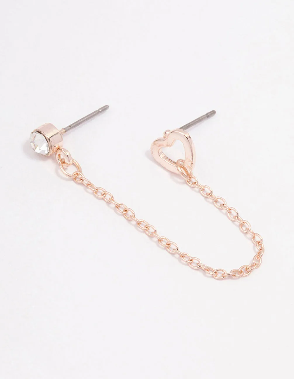 Rose Gold Diamante & Heart Chain Drop Earrings Refined Embellishment Minimalist Choice