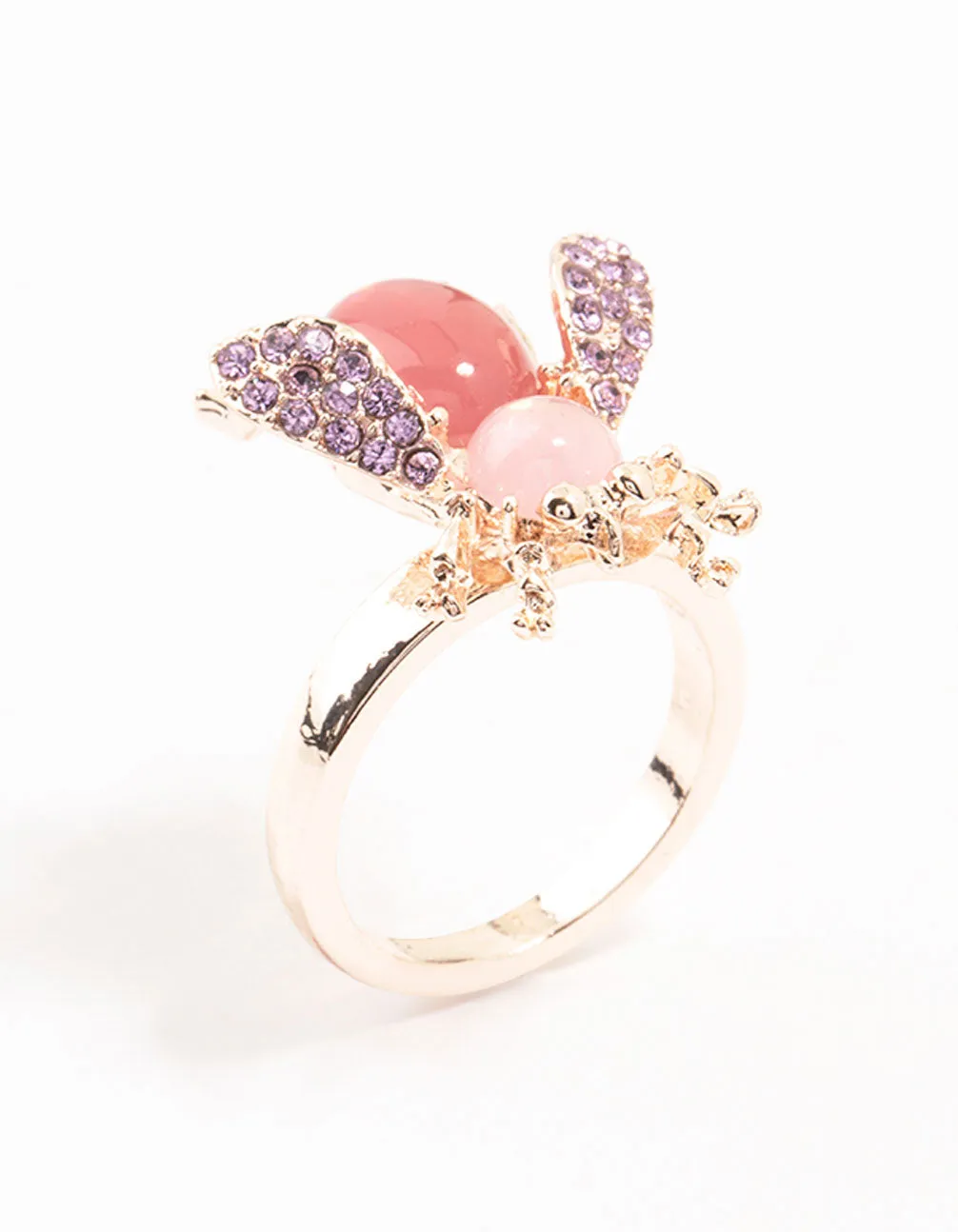 Rose Gold Diamante Beetle Ring Contemporary Style Ornate Detail