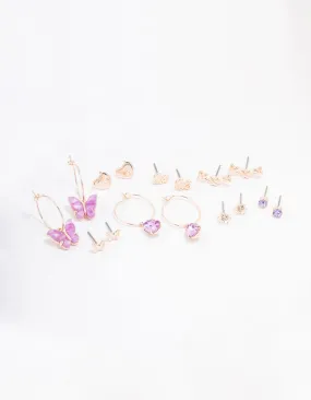 Rose Gold Heart & Butterfly Earring 8-Pack Sparkling Product