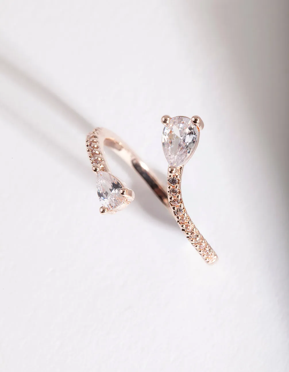 Signature Vibe Exploratory Piece Rose Gold Open Teardrop Diamante Ring