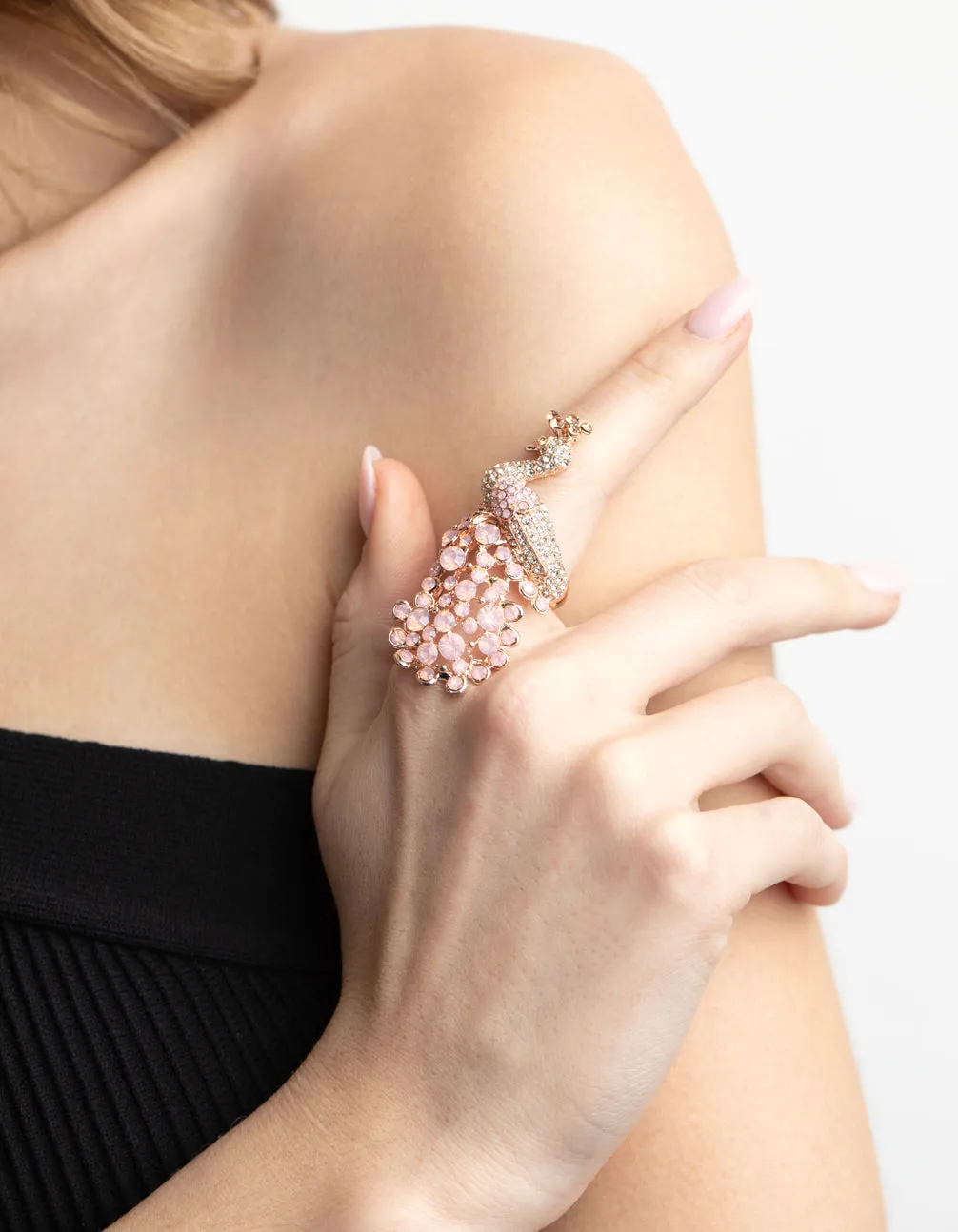 Dramatic Effect Rose Gold Peacock Statement Ring