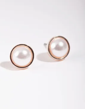 Evening Item Rose Gold Pearl Casting Stud Earrings