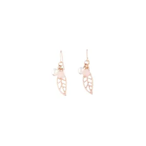 Rose Gold Pink Bead Leaf Drop Earrings Neutral Accent