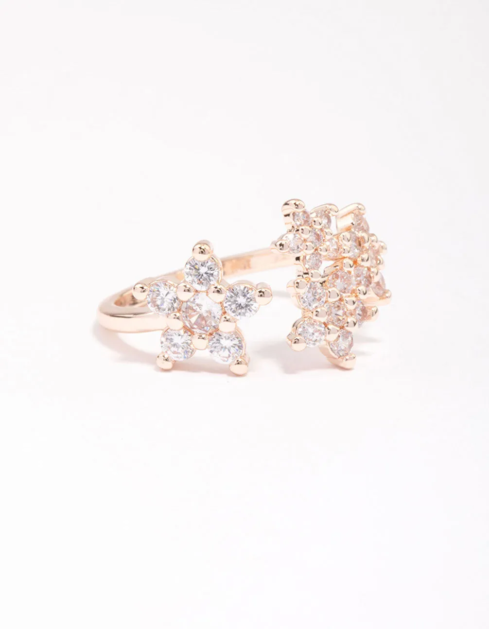 Rose Gold Plated Cubic Zirconia Open Flower Ring Unique Mark All Age