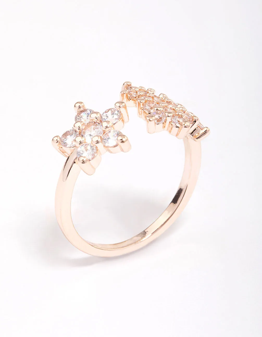 Timeless Object Rose Gold Plated Cubic Zirconia Open Flower Ring