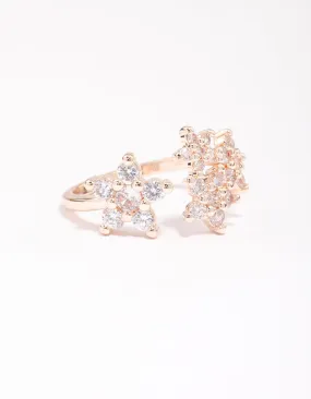 Rose Gold Plated Cubic Zirconia Open Flower Ring Unique Mark All Age
