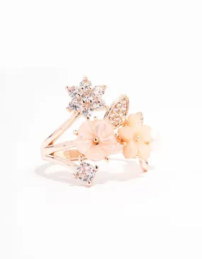 Pure Form Rose Gold Plated Floral Bouquet Ring