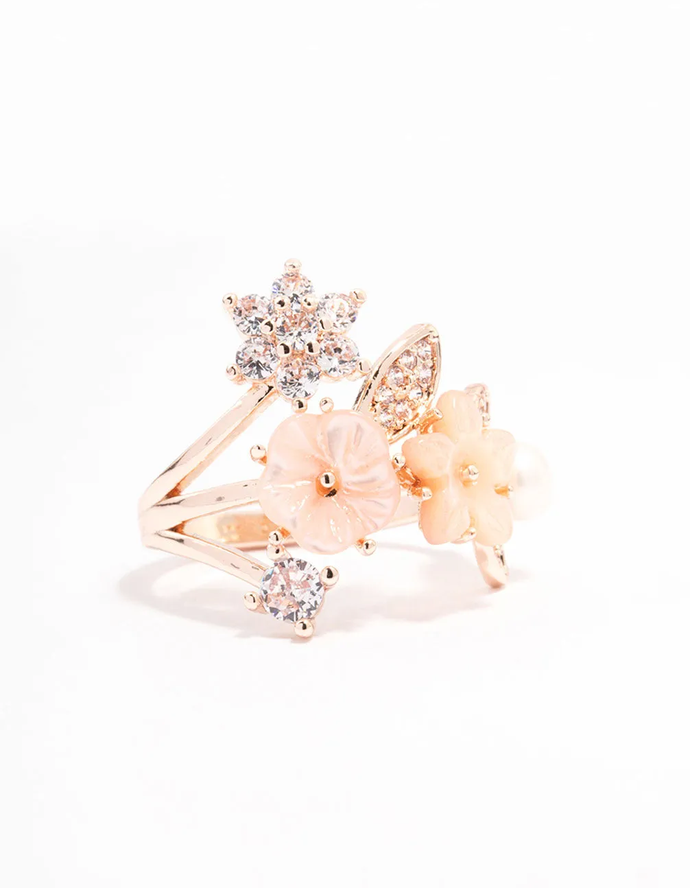 Pure Form Rose Gold Plated Floral Bouquet Ring
