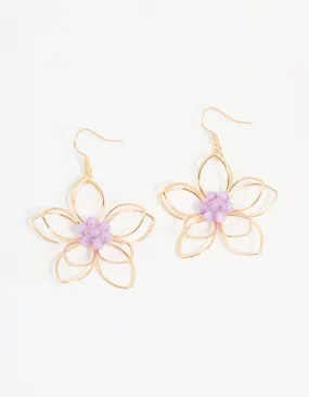 Premium Aesthetic High-Quality Choice Rose Gold Purple Beaded 3D Flower Drop Earrings
