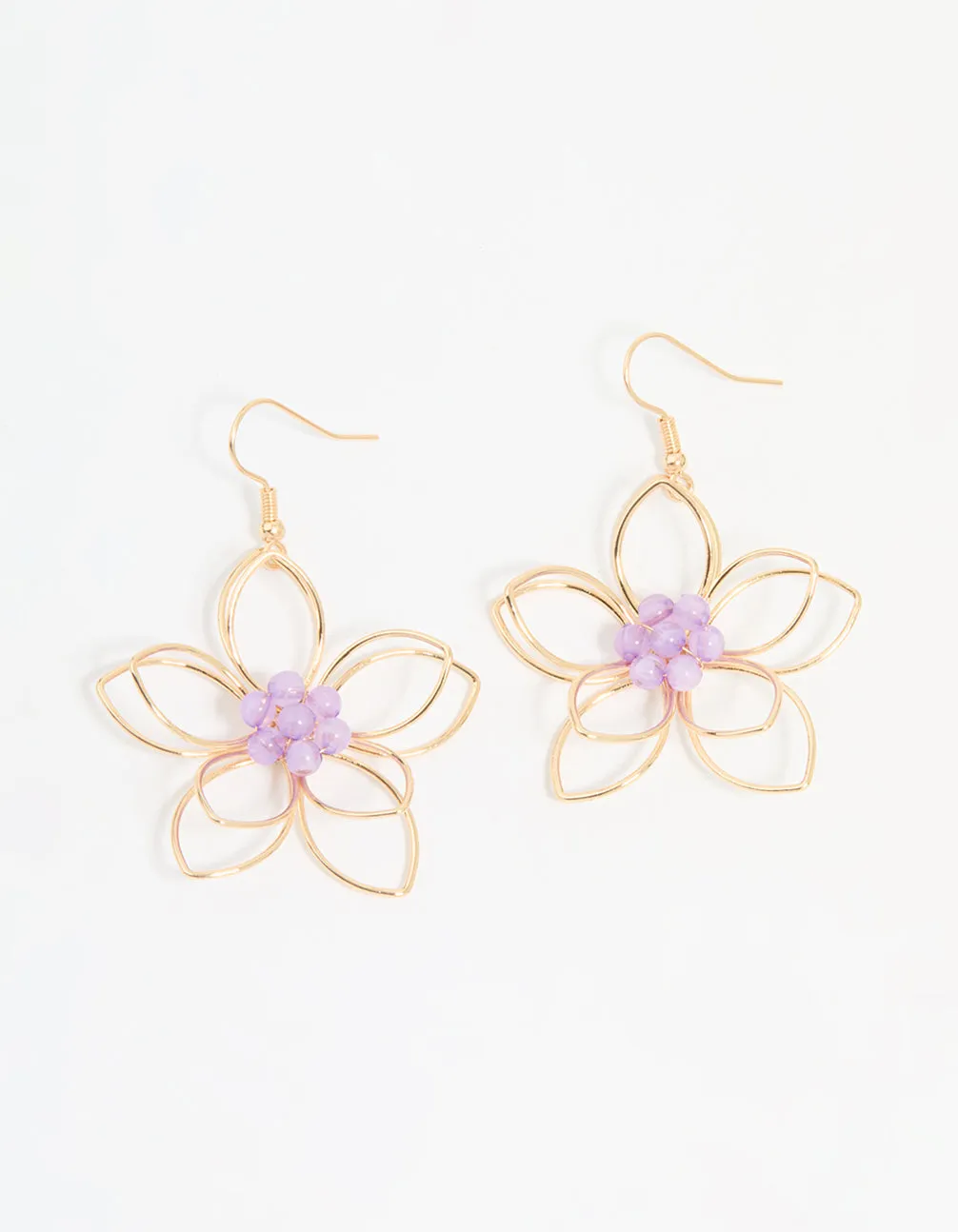 Daily Piece High-Quality Option Rose Gold Purple Beaded 3D Flower Drop Earrings
