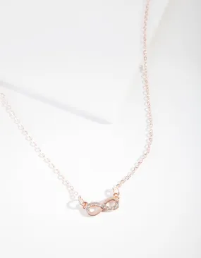 Rose Gold Simple Diamante Infinity Necklace Stylish piece Contemporary Look