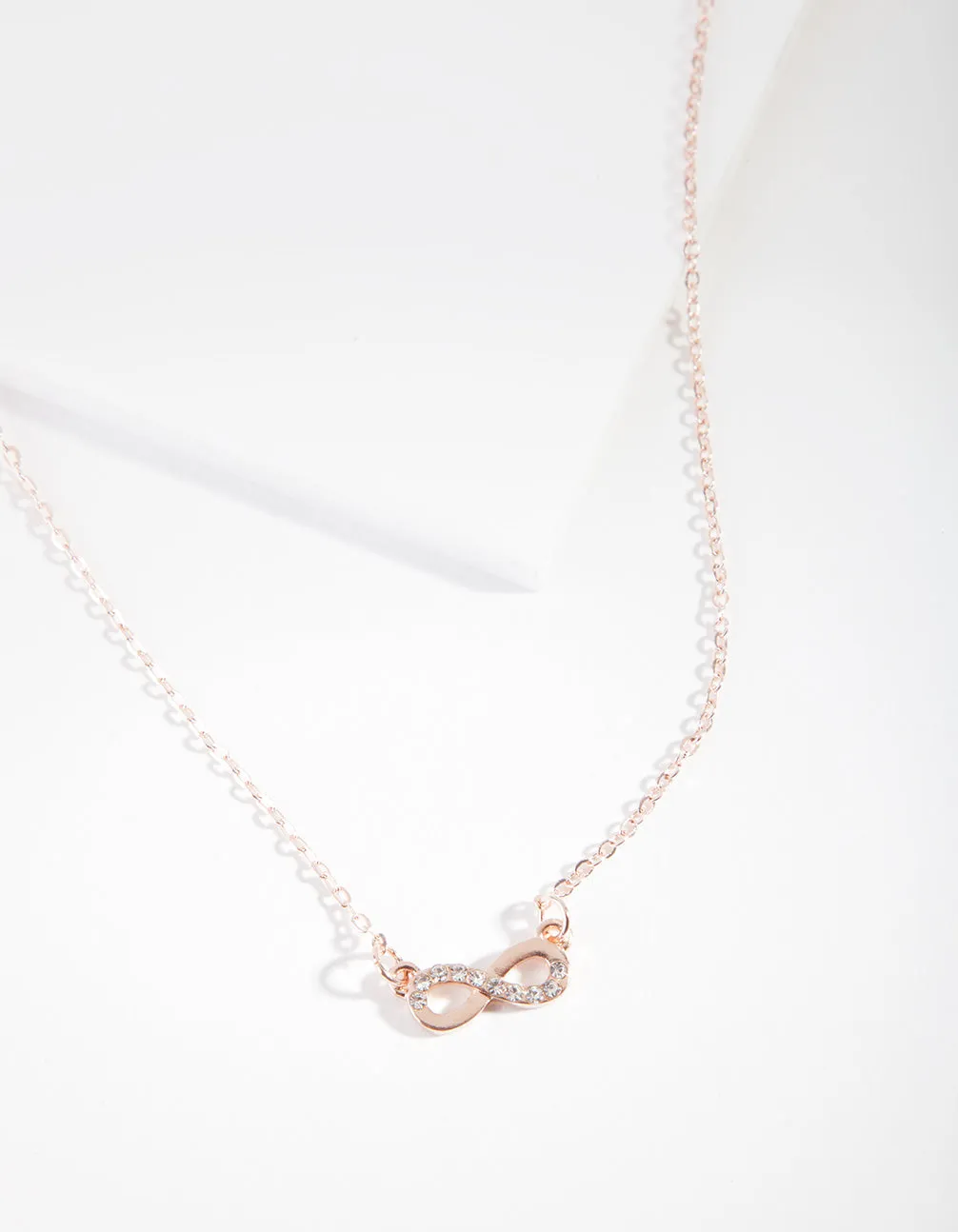 Rose Gold Simple Diamante Infinity Necklace Stylish piece Contemporary Look