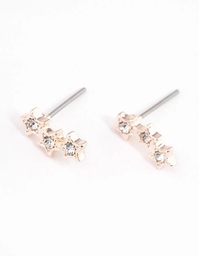 Rose Gold Star Crawler Stud Earrings Office Jewelry