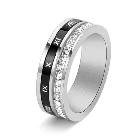 Modern pieces Rotatable Square Diamond Tungsten Ring with Roman Numerals For Men