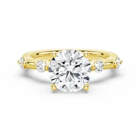 Minimal accessory Low-Cost Design Round Cut Moissanite Ring with Diamond Spaced Band and Hidden Halo